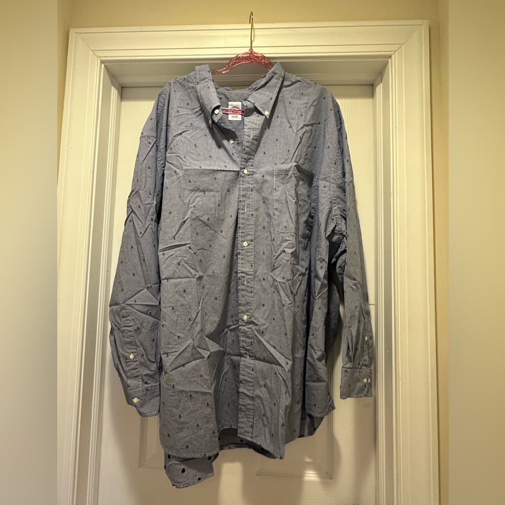 Brooks Brothers Blue with Embroidered Anchors Button Down Dress Shirt 4XL